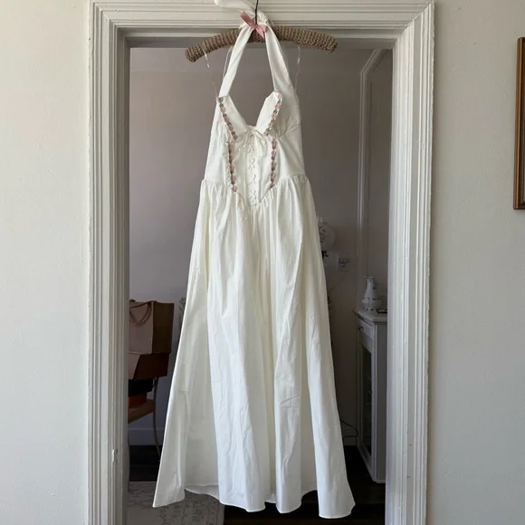 House of CB Emilia White Cotton Halter Neck Midi Dress - Picture 5 of 7